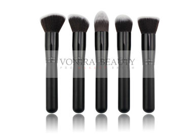 5 PCS Elegant Black Kabuki Facial Makeup Brush Set With Dual Tone Vegan Taklon