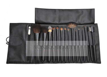 15Pcs Luxury Animal Natural Hair Makeup Brushes Set Black Brush Roll With Holder