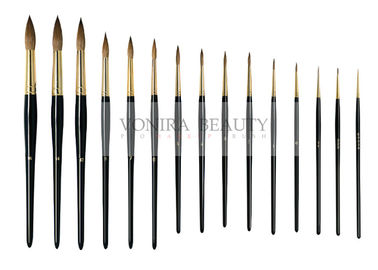 Fabulous Nature Pure Kolinsky Round Nail Art Brushes With Gold Ferrule And Black Handle 15 PCS