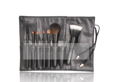Black Cosmetic Travel Makeup Brush Set With Faux Leather Pouch Bag