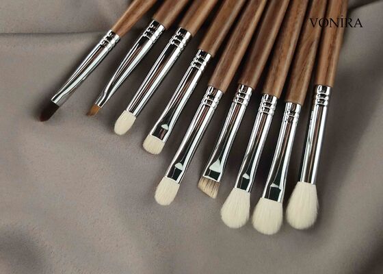 Pennello Vonira personalizzato all'ingrosso in pelo di capra bianco naturale con manico in ebano marrone per cipria viso e bronzer