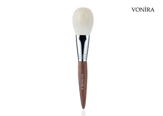 Pennello Vonira personalizzato all'ingrosso in pelo di capra bianco naturale con manico in ebano marrone per cipria viso e bronzer