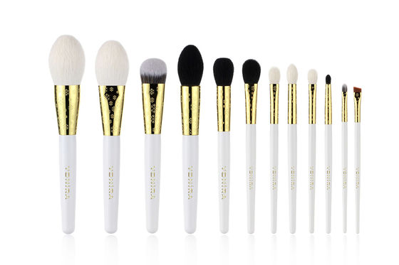 Spazzole naturali di trucco dei capelli dell'oro lussuoso di 12 pezzi con l'etichetta privata